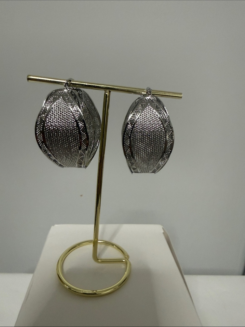 Fashion Jewelry Silver Textured Dome Hoop Earrings
